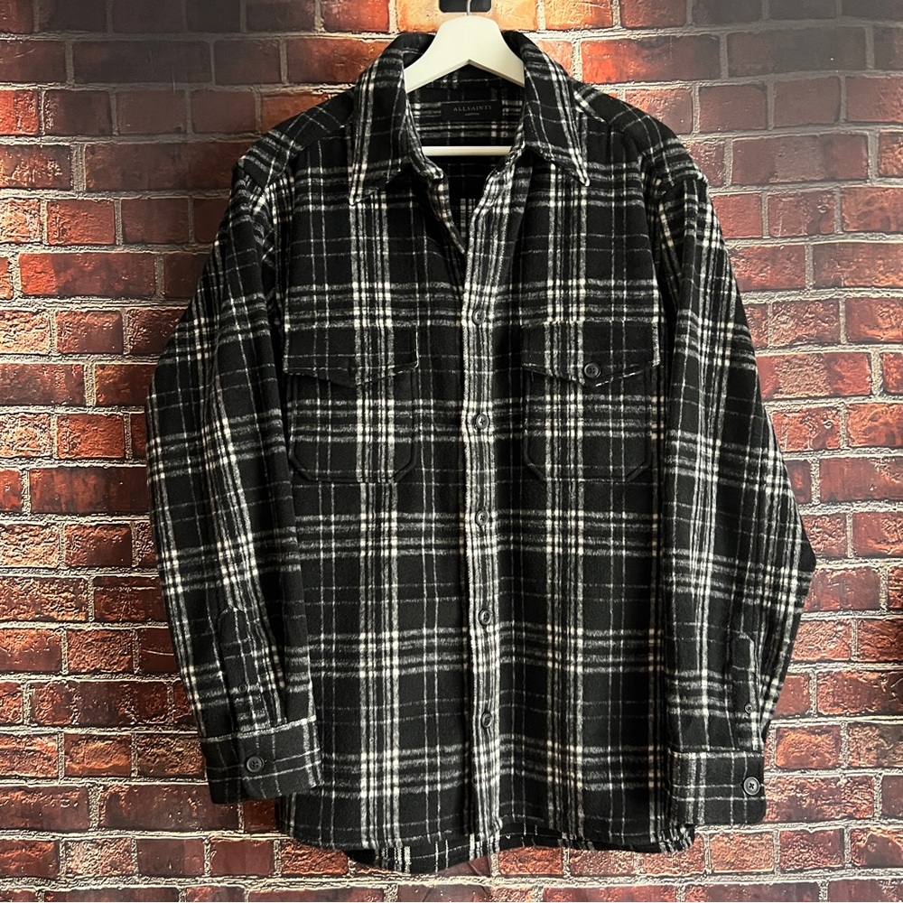 All Saints Black and White Checkered Shirt Jacket